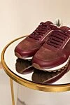 Brunello Cucinelli Burgundy leather sneakers for men - contrast heel, contrast sole. 100% genuine leather. lacing. sole height 2cm. Country of manufacture: Italy. Care: specialized cleaning - photo 7