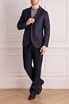 Піджак синій чоловічий Brunello Cucinelli - меланж, шліця. 86% вовна, 10% шовк, 4% кашемір. два гудзики. дві внутрішні, дві бічні, нагрудна кишеня. 100% віскоза. Країна виробник: Італія. Догляд: спеціалізоване чищення - фото 2