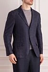 Brunello Cucinelli Піджак синій чоловічий - меланж, шліця. 86% вовна, 10% шовк, 4% кашемір. два гудзики. дві внутрішні, дві бічні, нагрудна кишеня. 100% віскоза. Країна виробник: Італія. Догляд: спеціалізоване чищення - фото 3