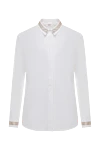 Peserico White women's blouse with beige stripe on the collar and cuffs - contrast stripe on collar and cuffs. cotton, polyamide, elastane. buttons. Country of manufacture: Italy. Care: specialized cleaning - photo 1