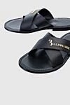 Billionaire Black leather flip flops for men - metal brand logo. leather interior, heel height 2 cm. 100% leather. polyurethane. Country of manufacture: Italy. Care: specialized cleaning - photo 5