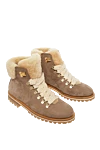 Cesare di Napoli Women's beige nubuck boots with fur - freebie decorated with fur. nubuck, fur. Heel height: 2 centimeters. lacing. Country of manufacture: Italy. Care: specialized cleaning - photo 3