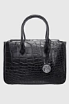 Tardini Black leather bag for women - textured leather, metal logo. zipper. alligator skin. Country of manufacture: Italy. Care: specialized cleaning - photo 1