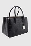 Tardini Women's rectangular large black bag with logo - textured leather, metal logo. zipper. alligator skin. Country of manufacture: Italy. Care: specialized cleaning - photo 3