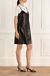 DROMe Black leather dress for women - thin straps, open shoulders. 100% genuine leather. Country of manufacture: Italy. Care: specialized cleaning - photo 3