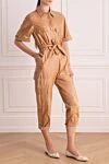 DROMe Brown jumpsuit made of genuine leather for women - buttons, belt. 100% genuine leather. two chest pockets. Country of manufacture: Italy. Care: specialized cleaning - photo 3