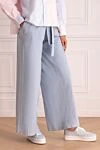 Erika Cavallini Women's wide cotton pants with belt light blue - two side pockets. cotton. buttons, tie. Country of manufacture: Italy. Care: specialized cleaning - photo 3