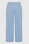 Women's wide cotton pants with belt light blue Erika Cavallini - two side pockets. cotton. buttons, tie. Country of manufacture: Italy. Care: specialized cleaning - photo 6