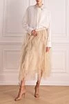 Women beige skirt with multilayered tulle Peserico - contrast belt, ruffle. 97% silk, 3% elastane. elastic belt. Country of manufacture: Italy. Care: specialized cleaning - photo 2