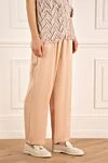 Peserico Beige viscose trousers for women - collars. Kishen: two kishens. Stock: 100% viscose. Waistband: elastic waistband. Country of manufacture: Italy. Care: specialized cleaning - photo 3