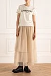 Women's beige skirt with ruffles and white belt Peserico - contrast belt, ruffle. 97% silk, 3% elastane. elastic belt. Country of manufacture: Italy. Care: specialized cleaning - photo 2