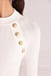 Balmain Women's white bodysuit - Decoration: gold-plated buttons. 86% viscose, 12% polyamide, 2% elastane. Country of manufacture: Italy. Care: specialized cleaning - photo 5