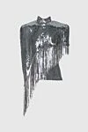 Balmain Women's blouse with fringe and high neck silver - silver, sequins, fringe, high neck. secret lock, button. polyester, elastane. Country of manufacture: Italy. Care: specialized cleaning - photo 1