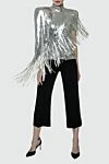 Women's blouse with fringe and high neck silver Balmain - silver, sequins, fringe, high neck. secret lock, button. polyester, elastane. Country of manufacture: Italy. Care: specialized cleaning - photo 2