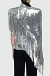 Women's blouse with fringe and high neck silver Balmain - silver, sequins, fringe, high neck. secret lock, button. polyester, elastane. Country of manufacture: Italy. Care: specialized cleaning - photo 4