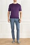 Short sleeve jumper in cotton and silk purple for men Cesare di Napoli - Short sleeve. 55% silk, 45% cotton. Country of manufacture: Italy. Care: specialized cleaning - photo 2