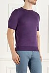 Cesare di Napoli Short sleeve jumper in cotton and silk purple for men - Short sleeve. 55% silk, 45% cotton. Country of manufacture: Italy. Care: specialized cleaning - photo 3