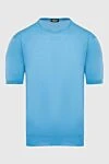 Cesare di Napoli Short sleeve jumper in silk and cotton blue for men - Short sleeve. 55% silk, 45% cotton. Country of manufacture: Italy. Care: specialized cleaning - photo 1