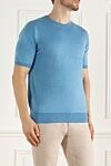 Cesare di Napoli Short sleeve jumper in silk and cotton blue for men - Short sleeve. 55% silk, 45% cotton. Country of manufacture: Italy. Care: specialized cleaning - photo 3