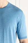 Cesare di Napoli Short sleeve jumper in silk and cotton blue for men - Short sleeve. 55% silk, 45% cotton. Country of manufacture: Italy. Care: specialized cleaning - photo 5