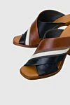 Brunello Cucinelli Босоніжки жіночі коричневі шкіряні з контрастними смужками - контрастні ремінці. натуральна шкіра. Підбори: 12 см. Країна виробник: Італія. Догляд: спеціалізоване чищення - фото 5