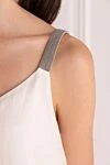 Brunello Cucinelli Women's white silk top with sequin straps - sleeveless, contrasting straps, flared bottom. silk. Country of manufacture: Italy. Care: specialized cleaning - photo 5