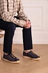Снікери зі шкіри сині чоловічі Brunello Cucinelli - плетена платформа. 100% натуральна шкіра,. шнурівка. висота підошви 2 см. Країна виробник: Італія. Догляд: спеціалізоване чищення - фото 2