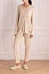 Beige women's walking suit made of viscose and elastane Panicale - contrasting stripes. 96% viscose, 4% elastane. zipper, drawstring. two side pockets, two trouser pockets. Hood: yes. Country of manufacture: Italy. Care: specialized cleaning - photo 2