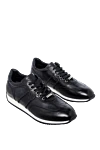 Tardini Black leather and alligator leather snickers for men - textured leather, contrast sole. alligator skin, leather. lacing. Country of manufacture: Italy. Care: specialized cleaning - photo 3