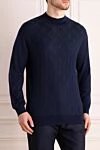 Zilli Men's jumper with a high stand-up collar made of cashmere and silk blue - Textured pattern. High collar stand. 60% cashmere, 40% silk. Country of manufacture: Italy. Care: specialized cleaning - photo 3