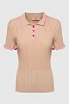 DROMe Women's blouse with pink stripes beige - short sleeve, pink stripes on the edge, striped pattern. button. viscose, polyamide. Country of manufacture: Italy. Care: specialized cleaning - photo 1