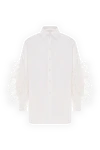 Valentino Women's oversized cotton shirt with ostrich feather trim - Decoration: ostrich feathers. Material: 100% cotton. buttons. Country of manufacture: Italy. Care: specialized cleaning - photo 1