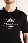 Dolce & Gabbana Black cotton T-shirt for men - logo embossing, black stars pattern. 100% cotton. Country of manufacture: Italy. Care: specialized cleaning - photo 5