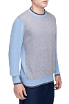 Cortigiani Blue wool and polyamide sweater for men - Contrasting sleeves and cuffs. 95% wool, 5% polyamide. Country of manufacture: Italy. Care: specialized cleaning - photo 3