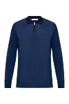 Cortigiani Silk long sleeve polo blue for men - Decor: Contrasting collar, embossed pattern. Optional: Long sleeve. Composition: 100% silk. Closure: Zipper. Country of manufacture: Italy. Care: specialized cleaning - photo 1