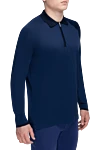 Cortigiani Silk long sleeve polo blue for men - Decor: Contrasting collar, embossed pattern. Optional: Long sleeve. Composition: 100% silk. Closure: Zipper. Country of manufacture: Italy. Care: specialized cleaning - photo 3