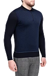 Cortigiani Wool long sleeve polo blue for men - Decor: Fantasy Pattern. Optional: Long sleeve. Composition: 100% wool. Closure: Zipper. Country of manufacture: Italy. Care: specialized cleaning - photo 3