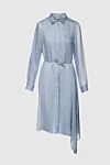 Tonet Blue viscose and silk dress for women - buttons, belt. asymmetric bottom. 83% viscose, 17% silk. Country of manufacture: Italy. Care: specialized cleaning - photo 1