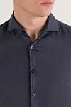 Orian Men's shirt made of deep dark blue linen - 100% linen. Closure: buttons. Country of manufacture: Italy. Care: specialized cleaning - photo 5