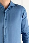 Men's blue linen shirt Orian - 100% linen. Closure: buttons. Country of manufacture: Italy. Care: specialized cleaning - photo 6