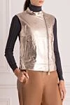 Peserico Women's genuine leather vest beige - 100% genuine leather. Closure: zipper. two side pockets. Country of manufacture: Italy. Care: specialized cleaning - photo 3