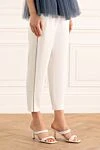 Peserico White polyester trousers for women - four pockets. 100% polyester. elastic belt. Country of manufacture: Italy. Care: specialized cleaning - photo 3