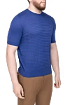 Cesare di Napoli Silk short sleeve jumper blue for men - Decor: Textured pattern. Optional: Short sleeve. Composition: 100% silk. Country of manufacture: Italy. Care: specialized cleaning - photo 3