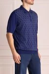 Cesare di Napoli Blue silk polo for men - Embossed pattern. 100% silk. Closure: Zipper. Country of manufacture: Italy. Care: specialized cleaning - photo 3