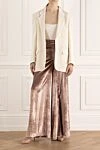 Women's wide trousers with a shiny coating brown Brunello Cucinelli - glossy spraying. two side pockets, two back pockets. polyester, fiber. zipper, button. Country of manufacture: Italy. Care: specialized cleaning - photo 2