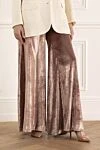 Brunello Cucinelli Women's wide trousers with a shiny coating brown - glossy spraying. two side pockets, two back pockets. polyester, fiber. zipper, button. Country of manufacture: Italy. Care: specialized cleaning - photo 3