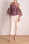 Women's blouse with ruffles purple Brunello Cucinelli - flounces on the sides, translucent top. silk, elastane. Country of manufacture: Italy. Care: specialized cleaning - photo 2