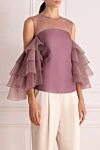 Brunello Cucinelli Women's blouse with ruffles purple - flounces on the sides, translucent top. silk, elastane. Country of manufacture: Italy. Care: specialized cleaning - photo 3