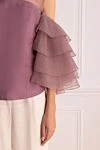 Brunello Cucinelli Women's blouse with ruffles purple - flounces on the sides, translucent top. silk, elastane. Country of manufacture: Italy. Care: specialized cleaning - photo 5
