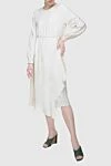 White polyester dress for women Fleur de Paris - zipper. belt with tie, asymmetry. 100% polyester. Country of manufacture: Italy. Care: specialized cleaning - photo 2